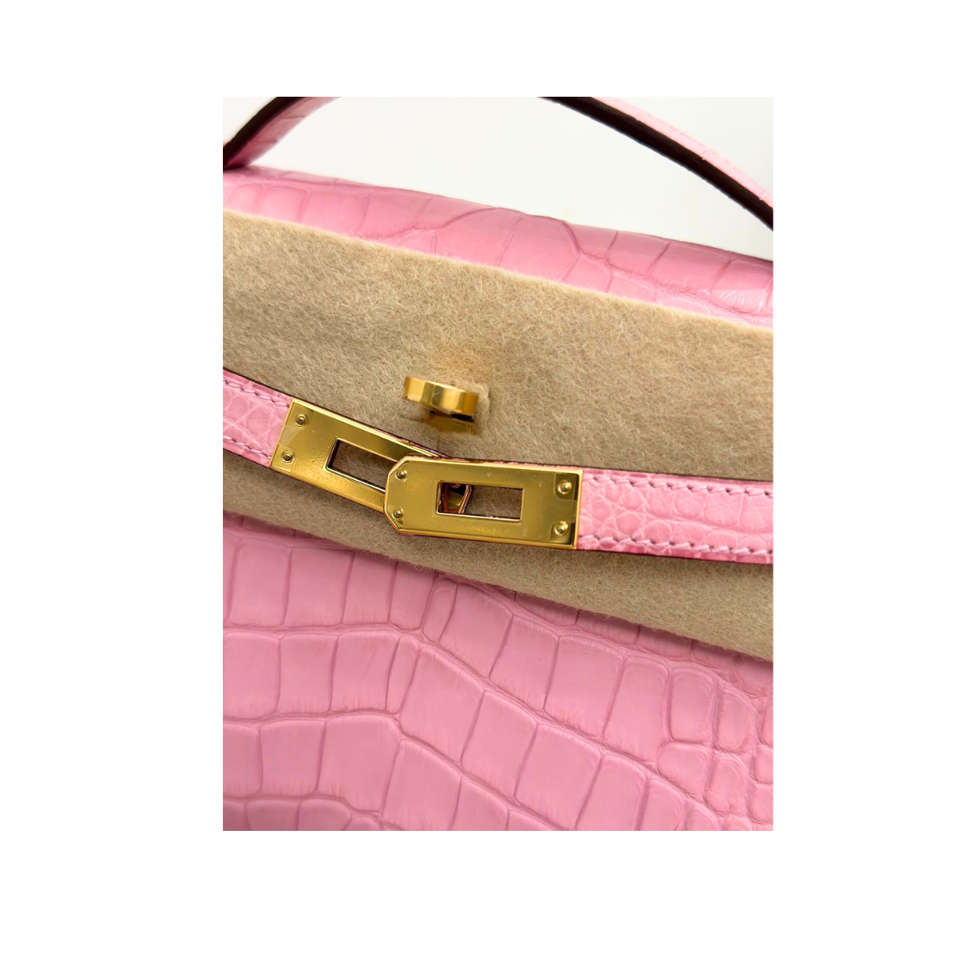 Kelly pochette 5p pink matte alligatore ghw