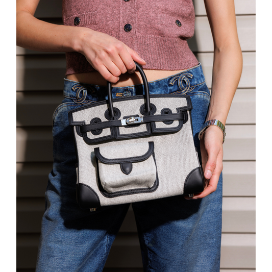 Birkin 25 cargo black lining toile goeland