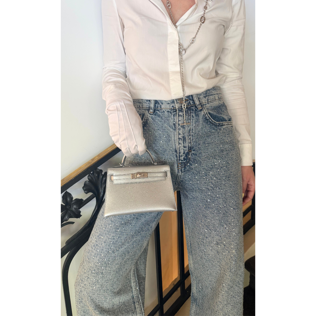 Hermès Kelly 20 in Silver Chevre with Palladium Hardware
