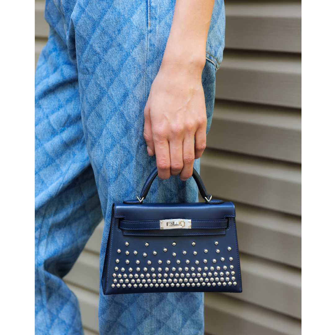 Hermès Kelly Mini Stud Bleu Abysse Veau Box