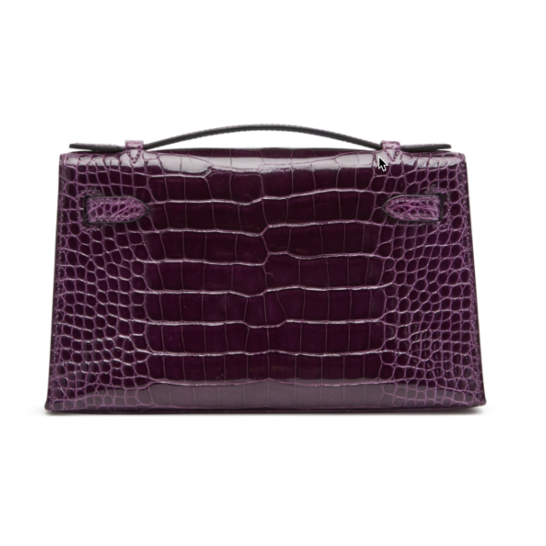 Kelly pochette amethyst lisse alligator ghw