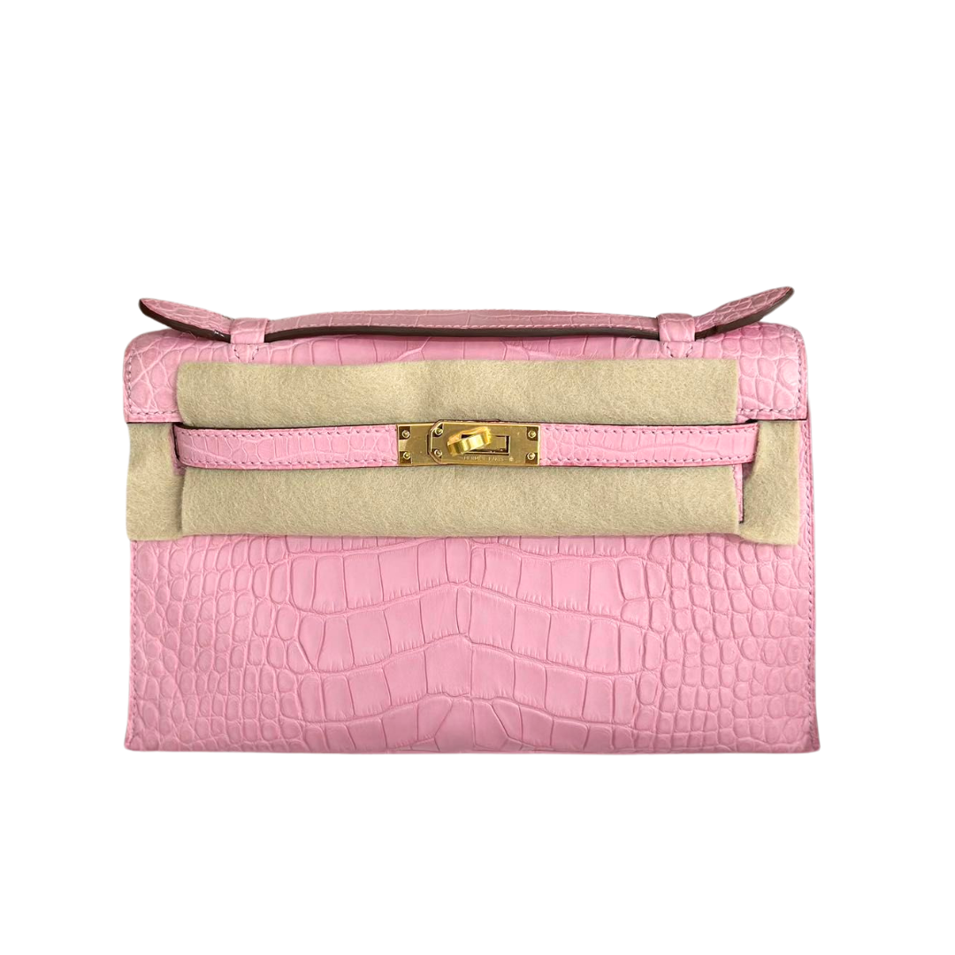 Kelly pochette 5p pink matte alligatore ghw