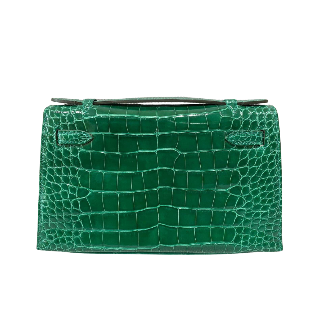 Kelly pochette emerald ghw lisse alligator