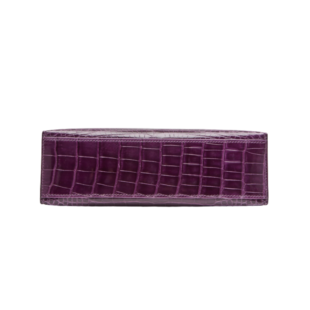 Kelly pochette amethyst lisse alligator ghw