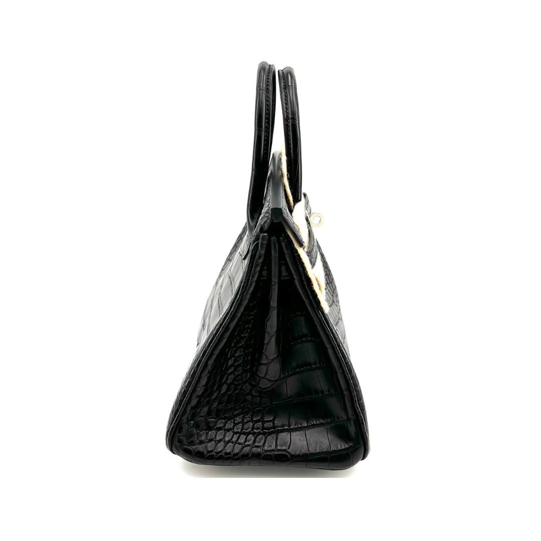 B25 Black matte brush silver hardware alligator