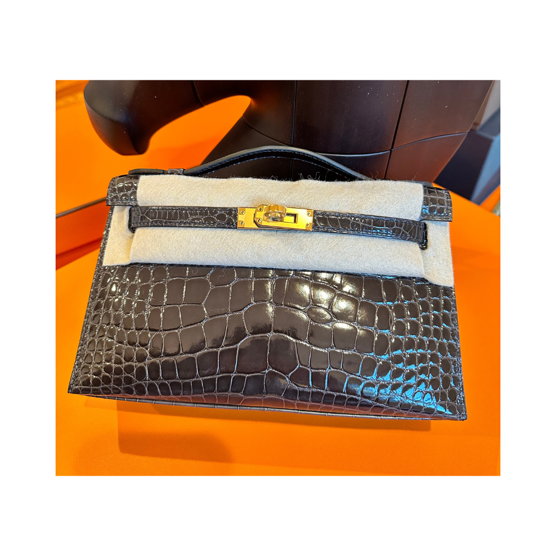 Kelly pochette graphite ghw lisse alligator