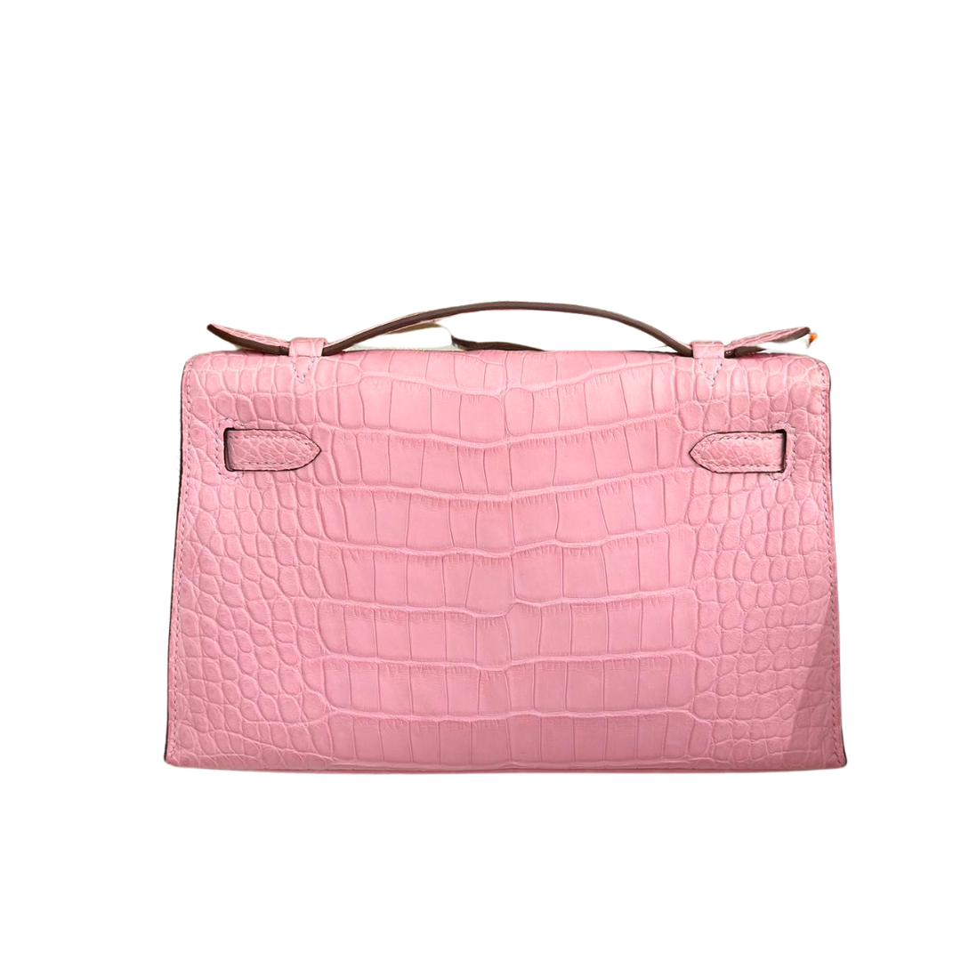Kelly pochette 5p pink matte alligatore ghw