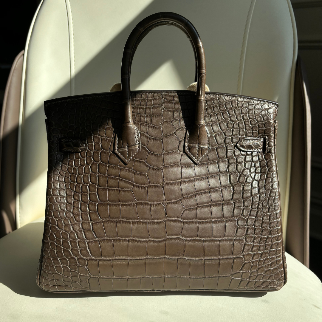 Birkin 25 cm alligator gris elephant phw