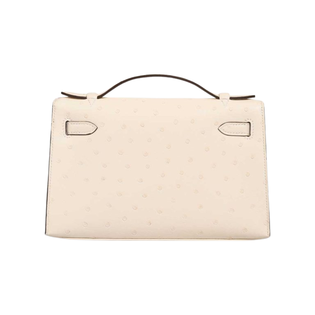 Kelly pochette ostrich nata boreal ghw