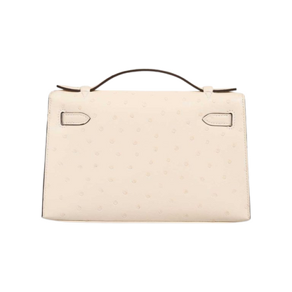 Kelly pochette ostrich nata boreal ghw