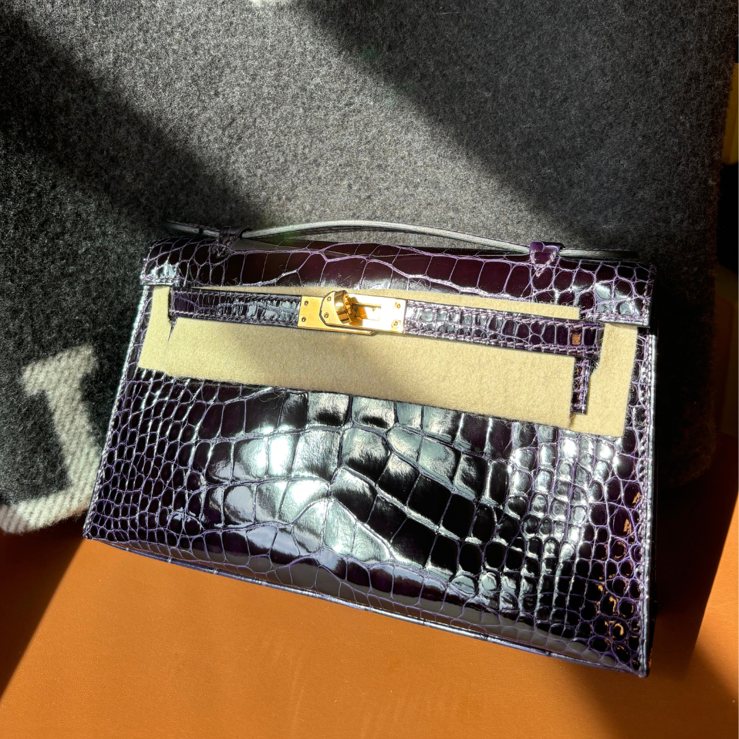 Kelly pochette cassis ghw alligator