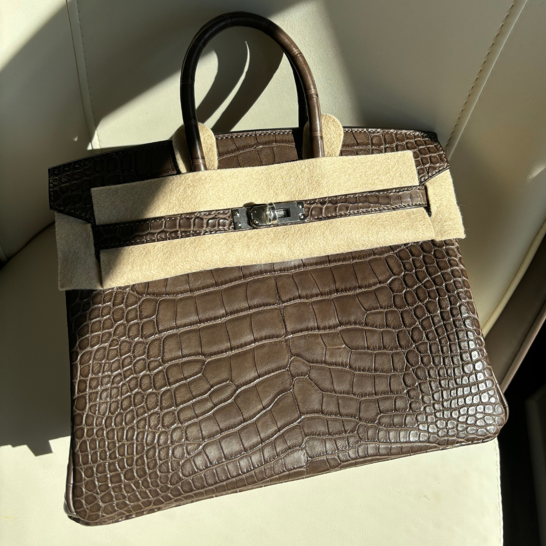 Birkin 25 cm alligator gris elephant phw