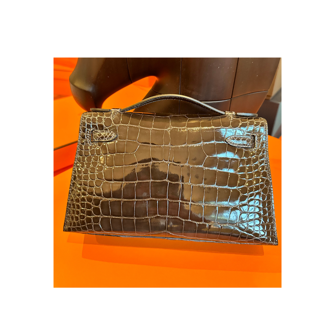 Kelly pochette graphite ghw lisse alligator