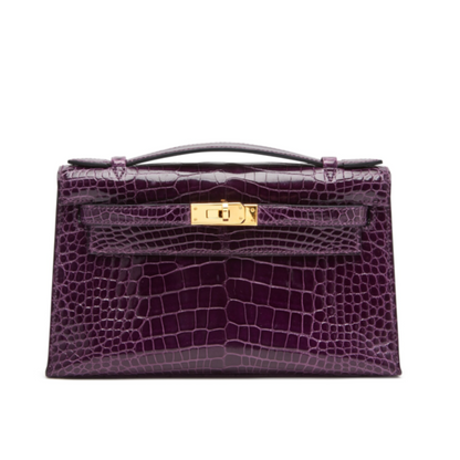 Kelly pochette amethyst lisse alligator ghw