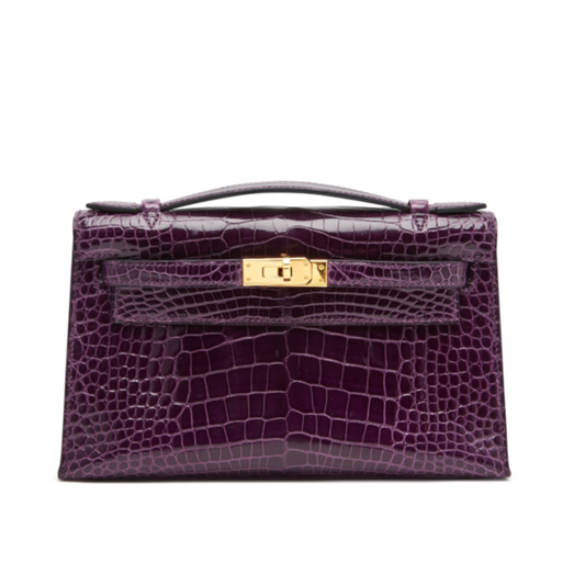 Kelly pochette amethyst lisse alligator ghw