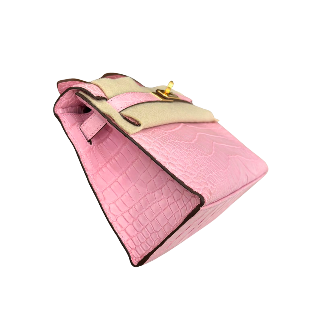 Kelly pochette 5p pink matte alligatore ghw