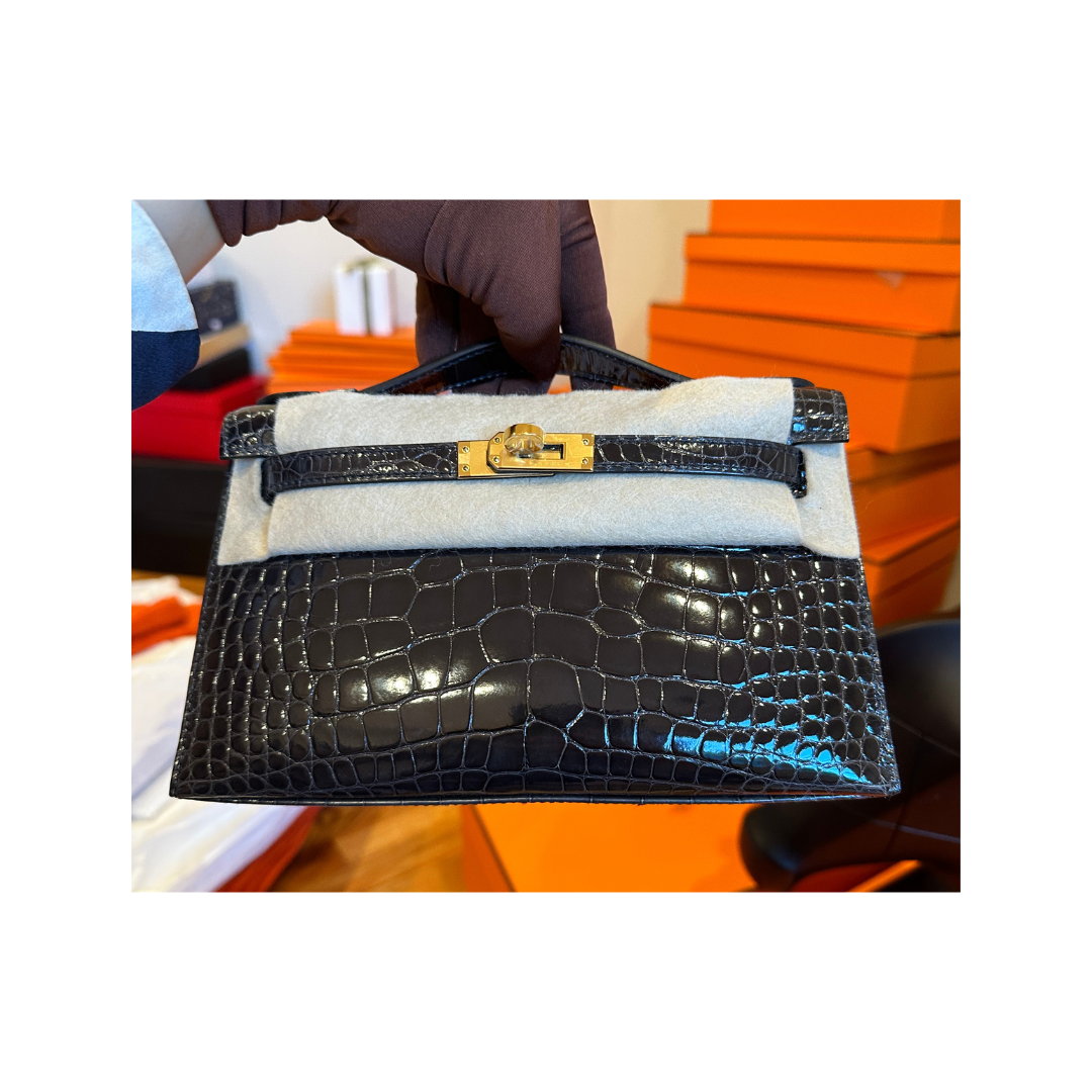 Kelly pochette graphite ghw lisse alligator
