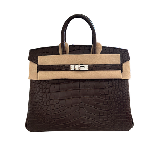 Birkin 25 cm alligator gris elephant phw