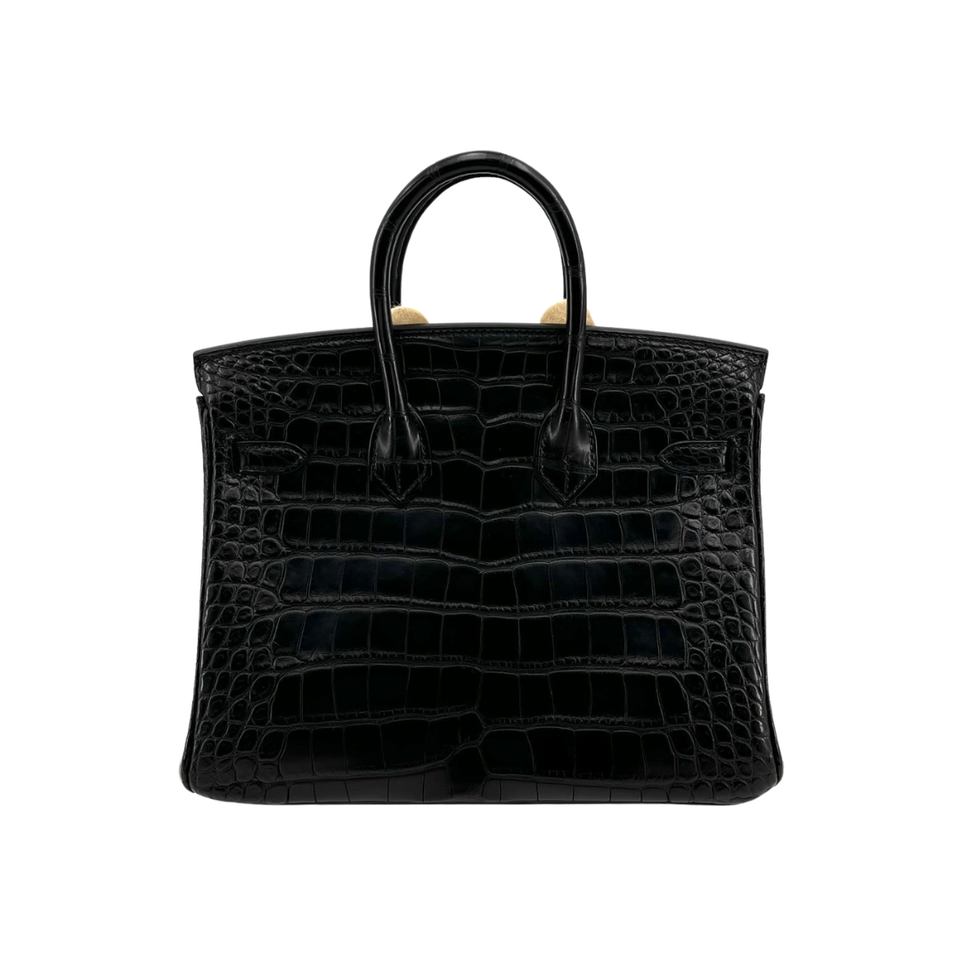 B25 Black matte brush silver hardware alligator