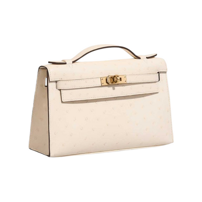 Kelly pochette ostrich nata boreal ghw