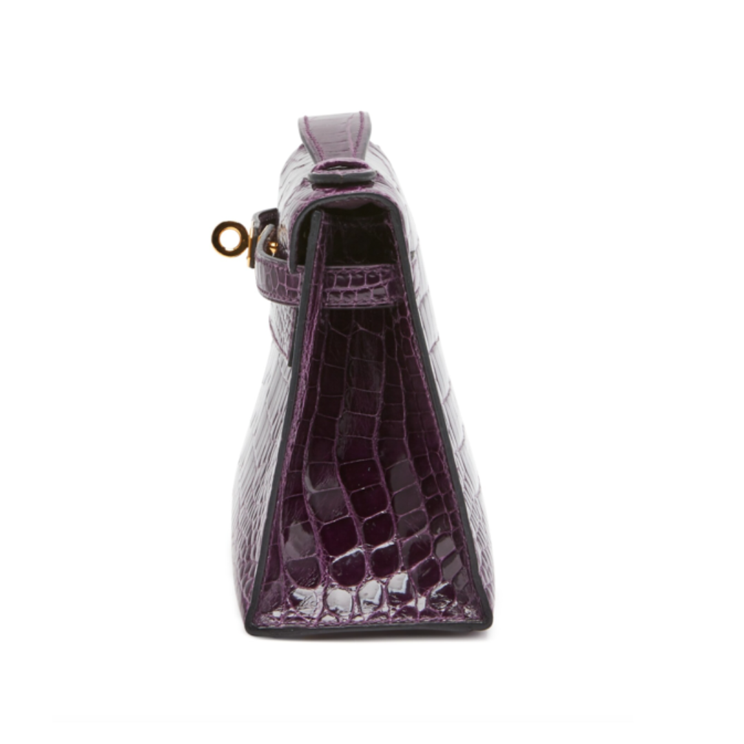 Kelly pochette amethyst lisse alligator ghw
