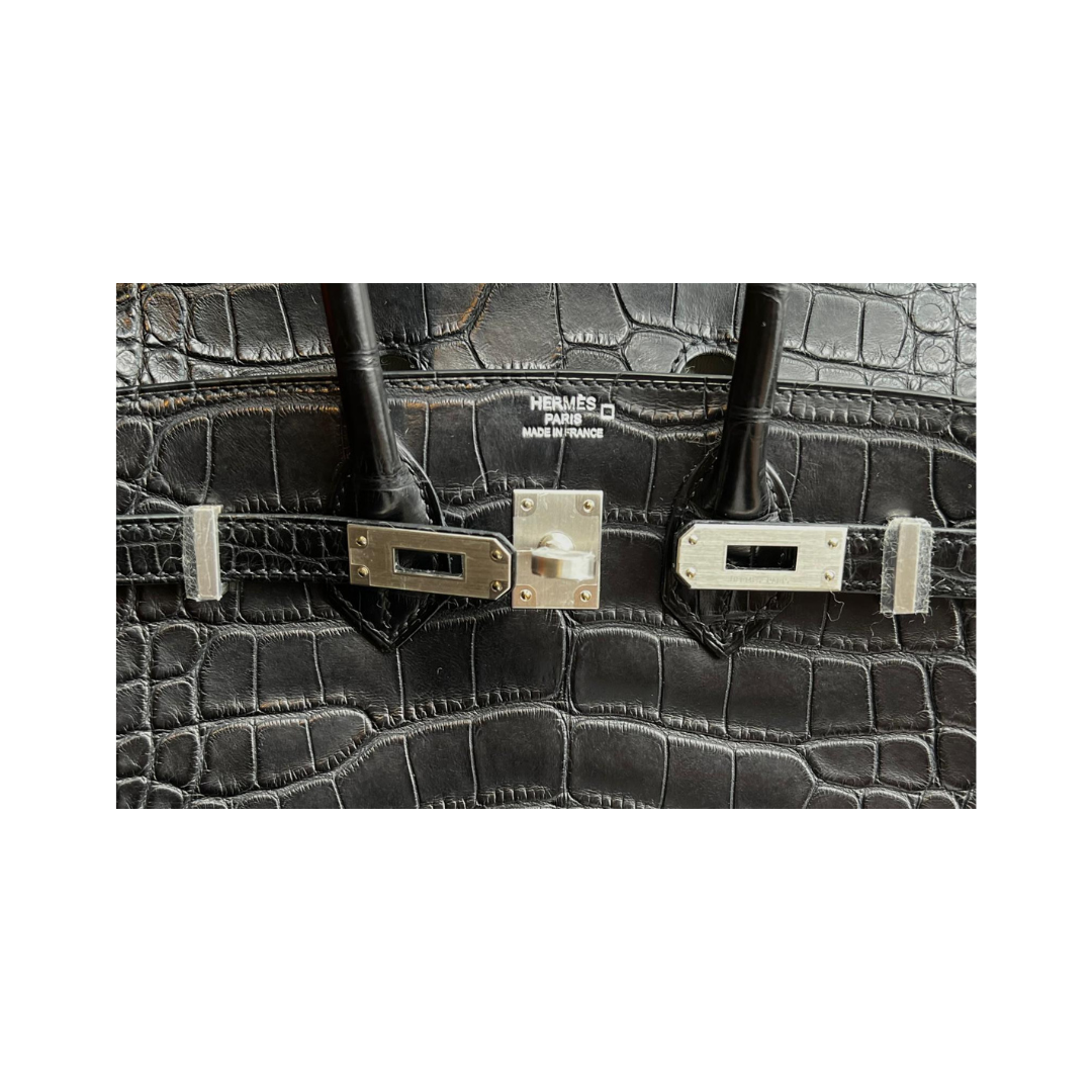 B25 Black matte brush silver hardware alligator