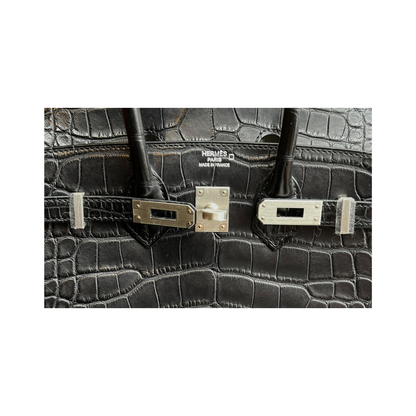 B25 Black matte brush silver hardware alligator
