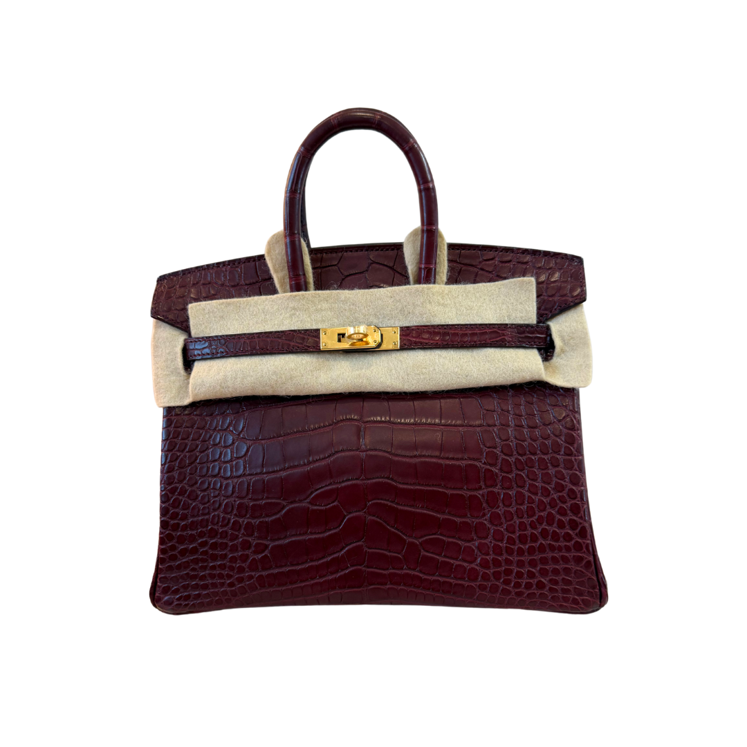 Birkin 25 bordeaux matte alligator ghw