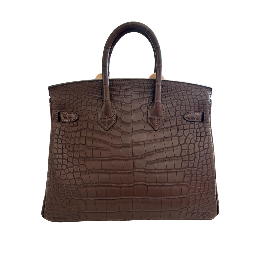 Birkin 25 cm alligator gris elephant phw