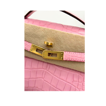 Kelly pochette 5p pink matte alligatore ghw