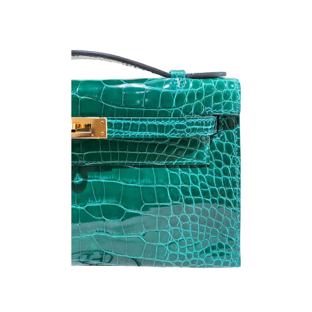 Kelly pochette emerald ghw lisse alligator