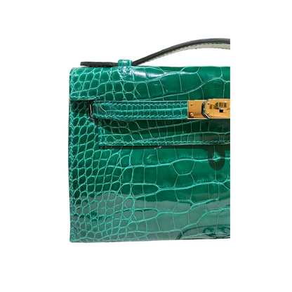 Kelly pochette emerald ghw lisse alligator
