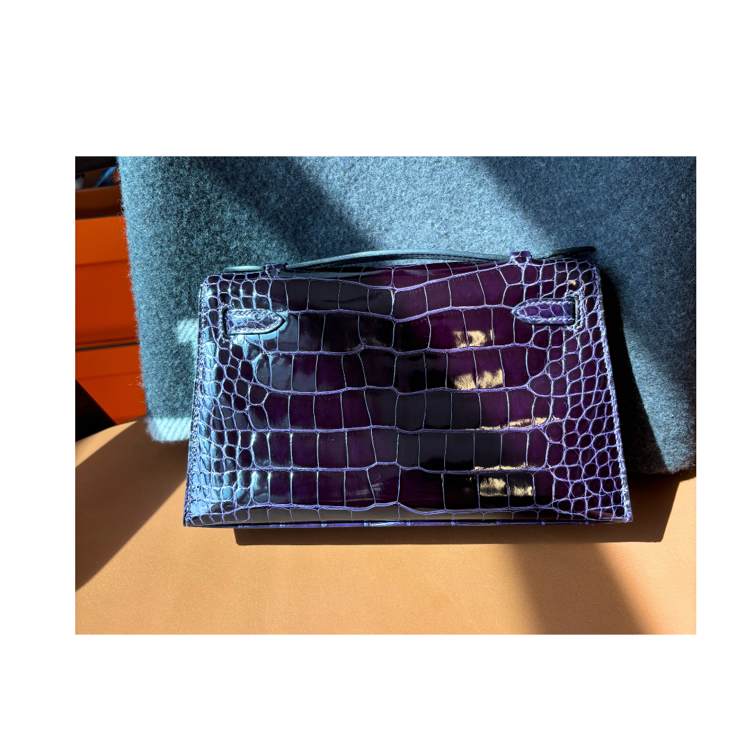 Kelly pochette amethyst lisse alligator ghw