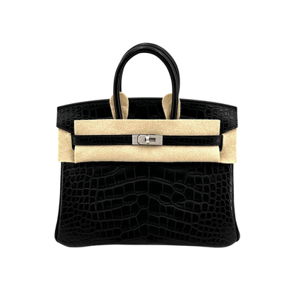 B25 Black matte brush silver hardware alligator