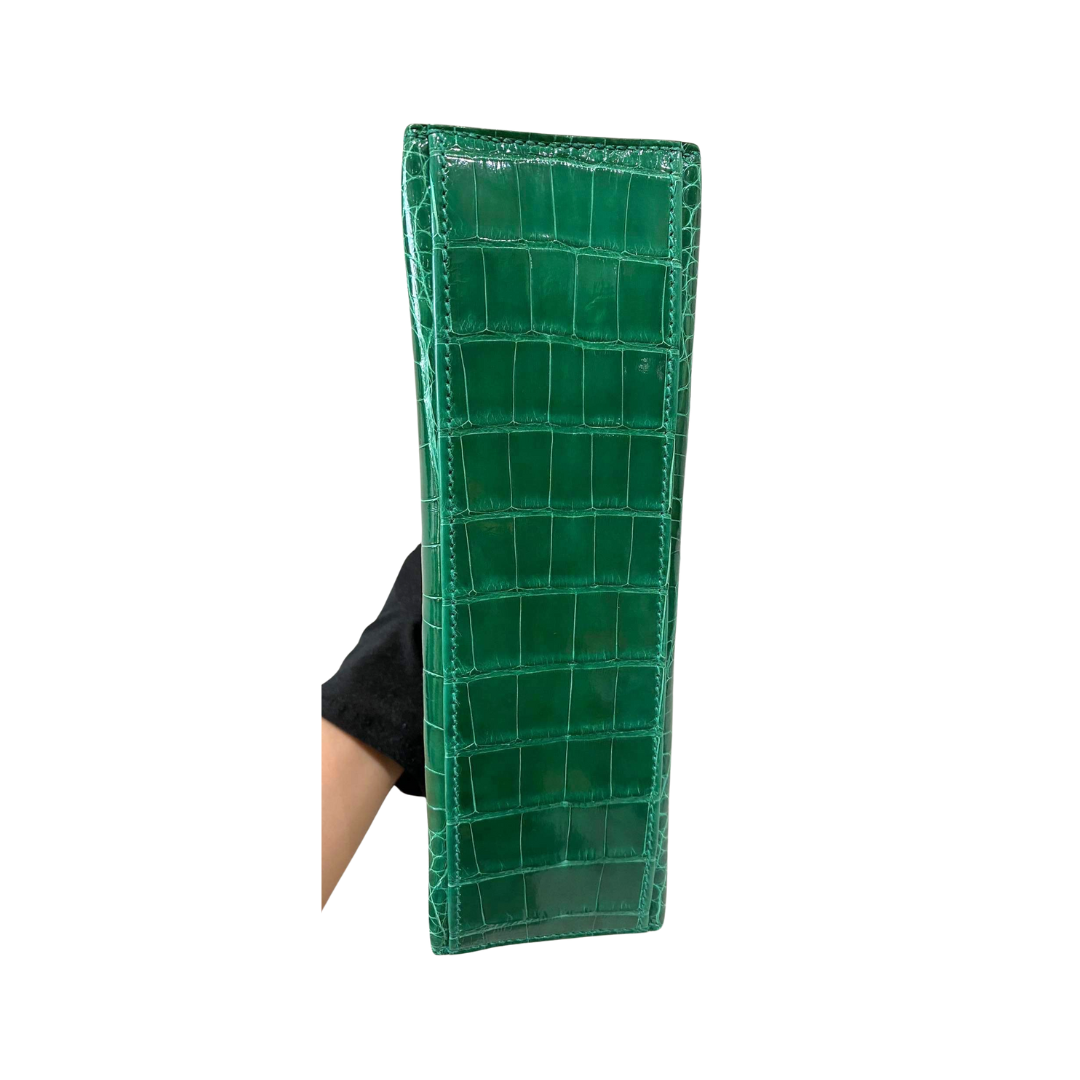 Kelly pochette emerald ghw lisse alligator