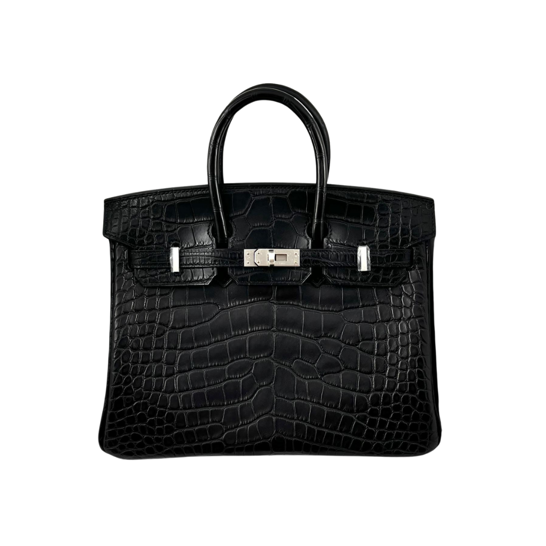 B25 Black matte brush silver hardware alligator