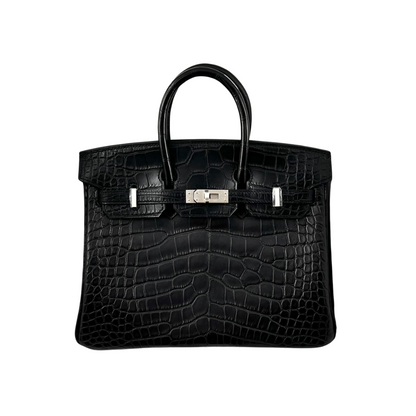 B25 Black matte brush silver hardware alligator