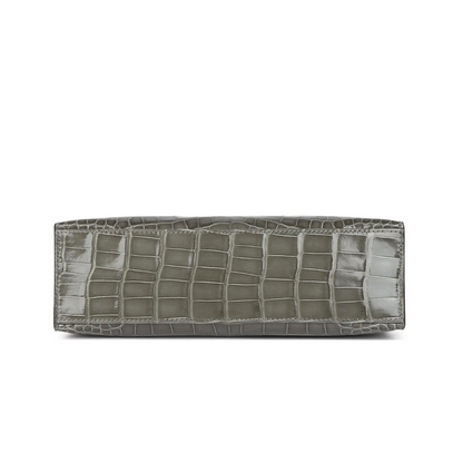 Kelly pochette gris ciment phw lisse alligator